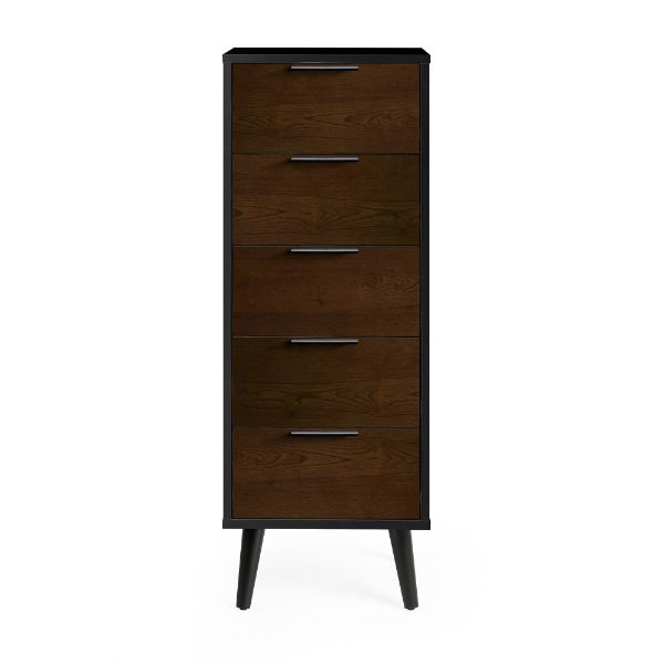 ALBA 5 DRAWER CHEST - SOFT CLOSE - WALNUT/BLACK