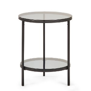 CHICAGO CIRCULAR LAMP TABLE WITH SHELF - SMOKED GLASS