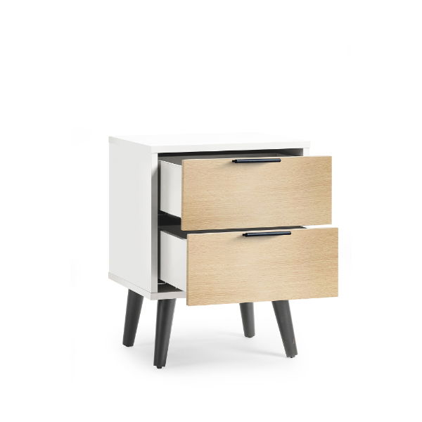 ALBA 2 DRAWER BEDSIDE - SOFT CLOSE - WHITE/OAK