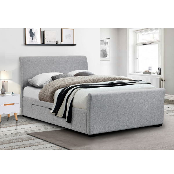 CAPRI FABRIC BED WITH DRAWERS LIGHT GREY 180CM