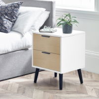 ALBA 2 DRAWER BEDSIDE - SOFT CLOSE - WHITE/OAK