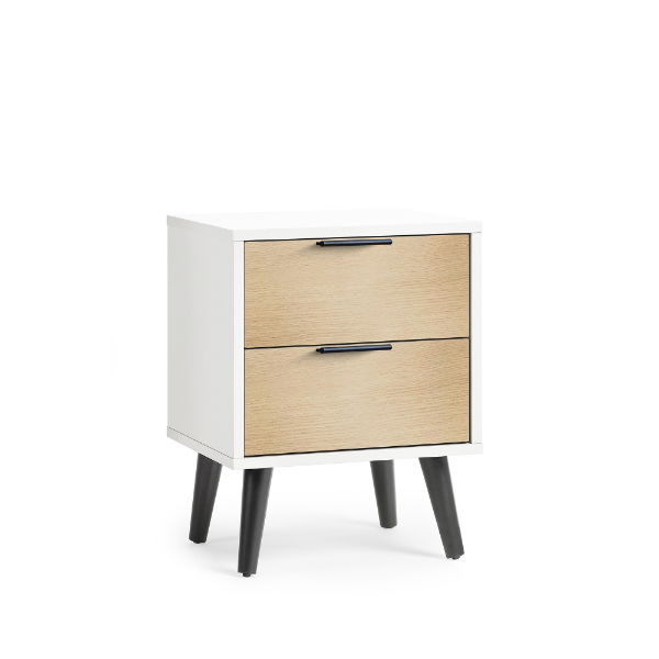 ALBA 2 DRAWER BEDSIDE - SOFT CLOSE - WHITE/OAK