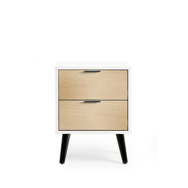 ALBA 2 DRAWER BEDSIDE - SOFT CLOSE - WHITE/OAK