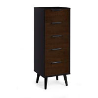 ALBA 5 DRAWER CHEST - SOFT CLOSE - WALNUT/BLACK